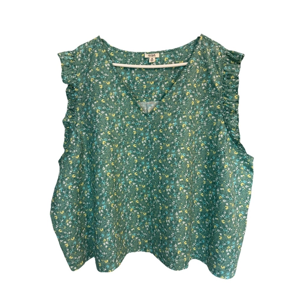 Ana A New Approach Womens 4X Green Floral Flutter Sleeve Blouse Plus Size Boho